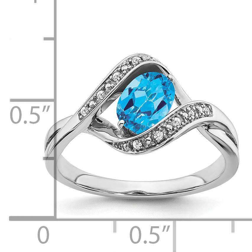 14k White Gold Oval Blue Topaz and Diamond Ring