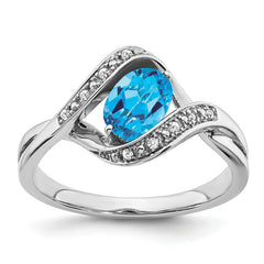 14k White Gold Oval Blue Topaz and Diamond Ring