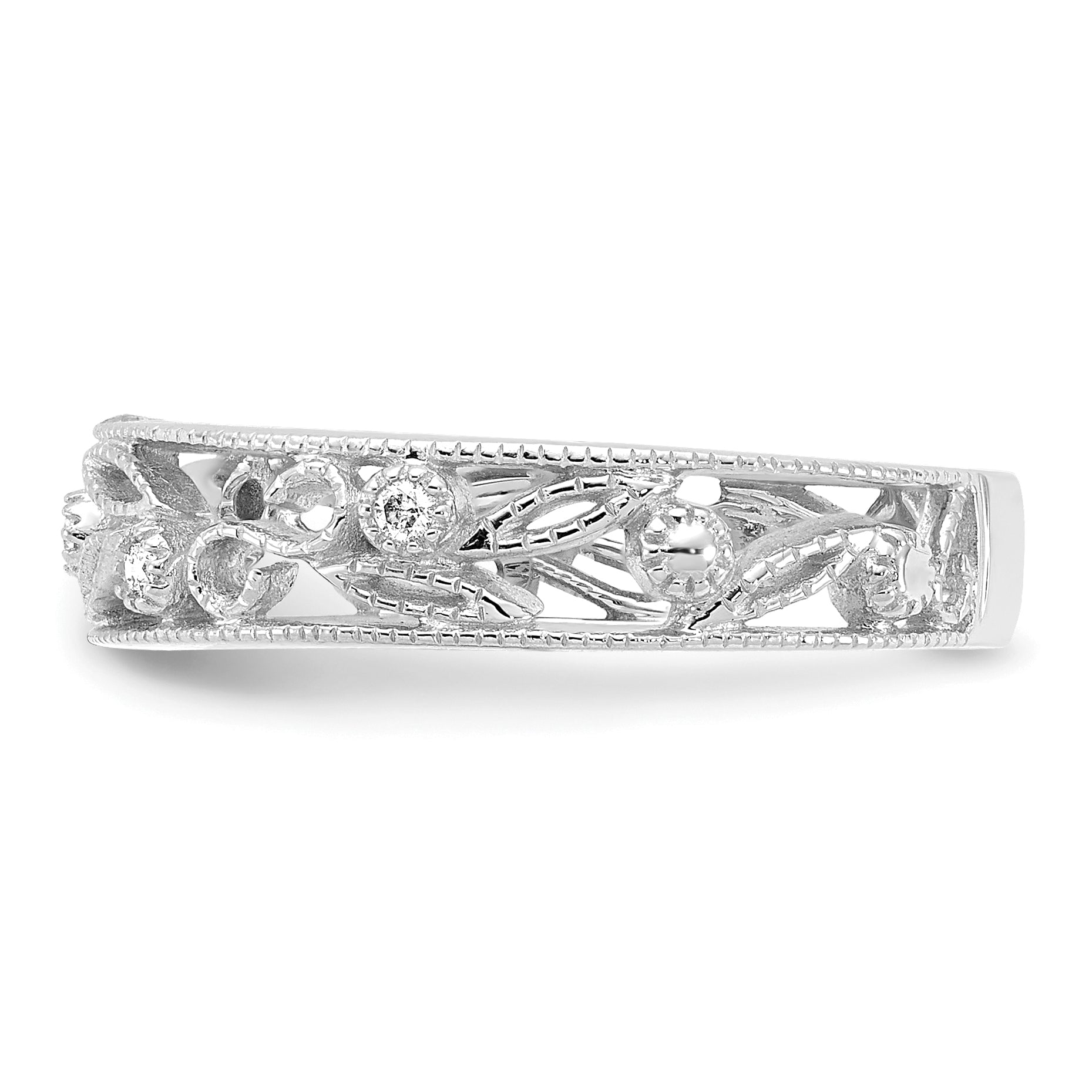 14k White Gold Flower Vine Design Diamond Ring