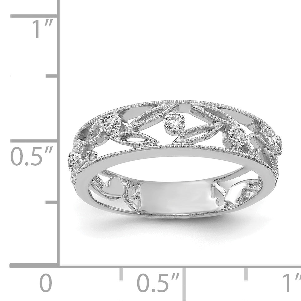 14k White Gold Flower Vine Design Diamond Ring