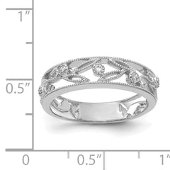 14k White Gold Flower Vine Design Diamond Ring