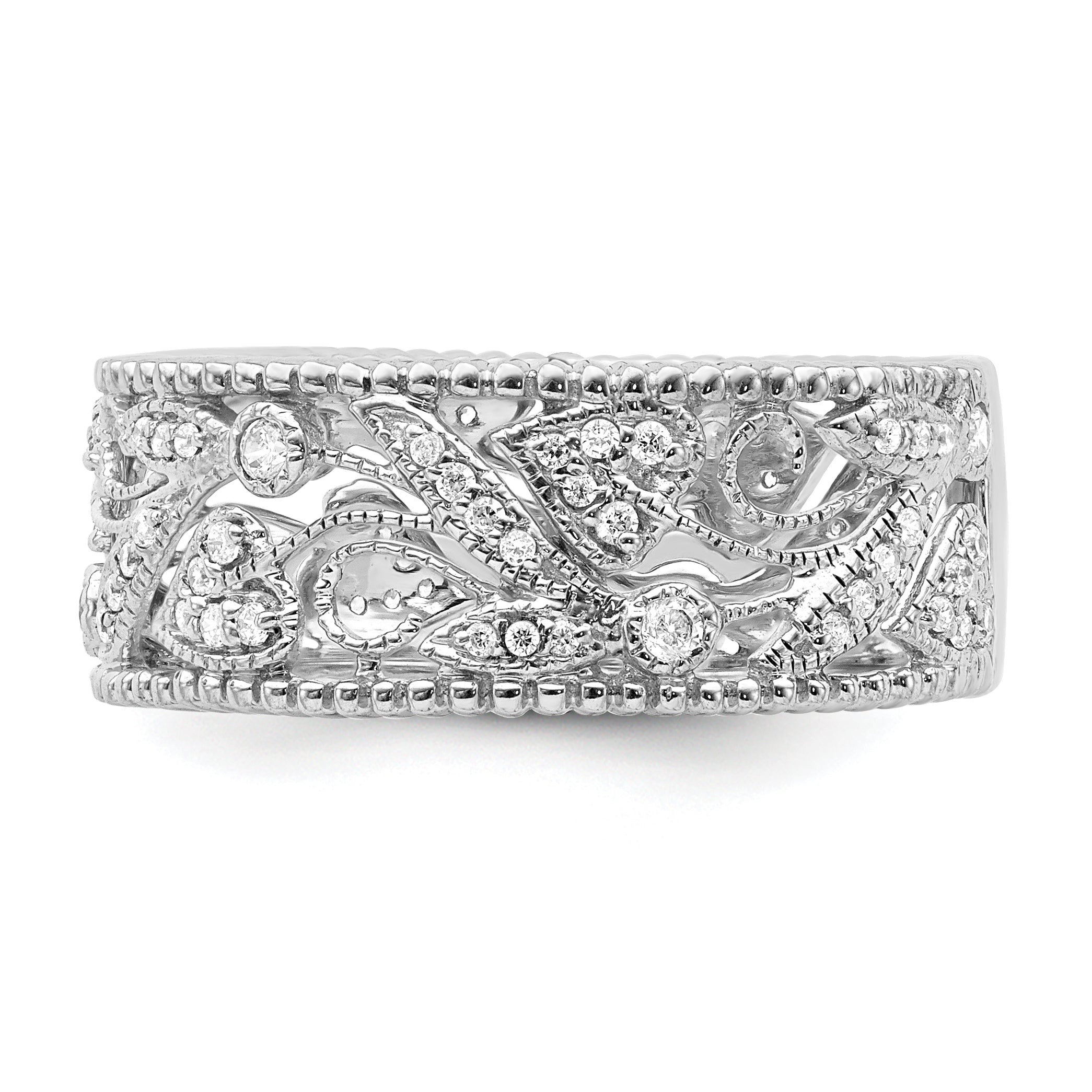 14k White Gold Flower Design Diamond Ring