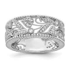 14k White Gold Flower Design Diamond Ring