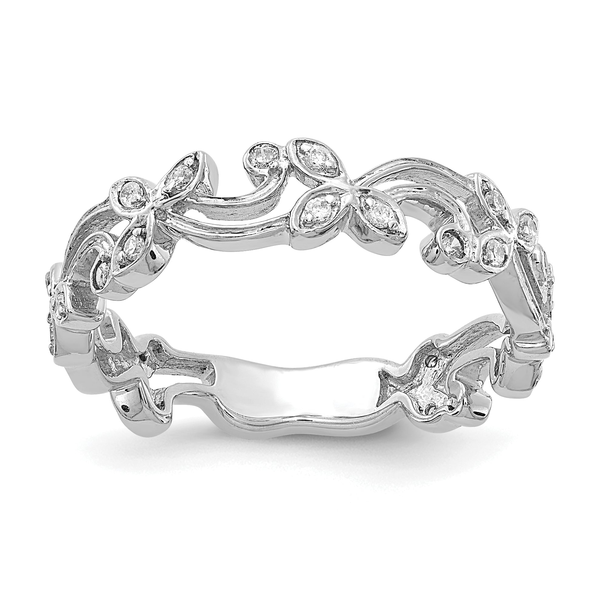 14k White Gold Diamond Floral Band