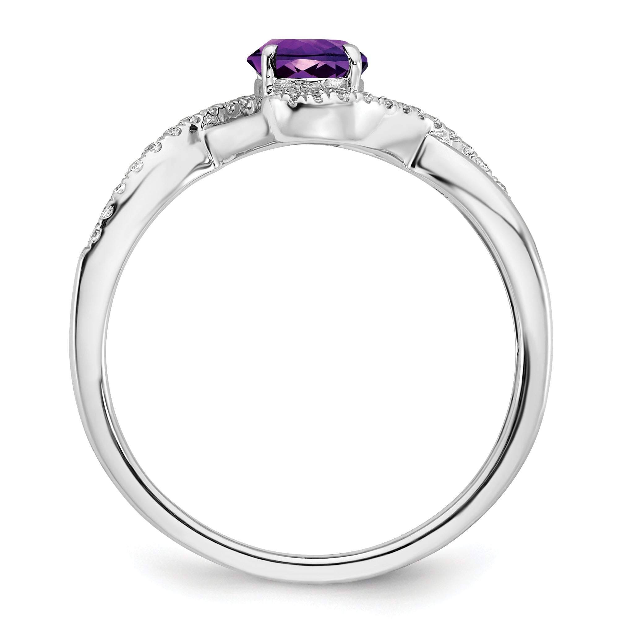 14k White Gold Oval Amethyst and Diamond Twist Ring