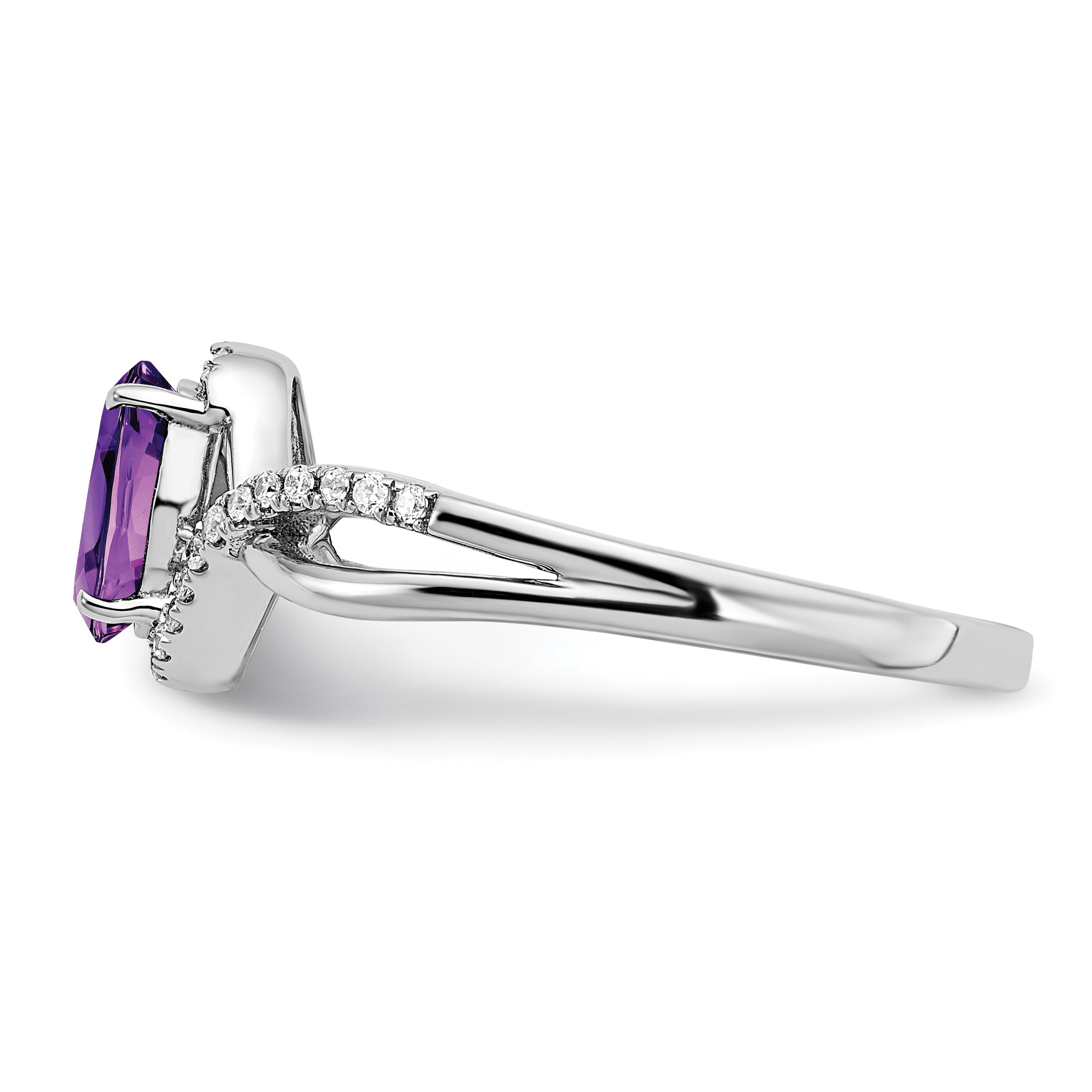 14k White Gold Oval Amethyst and Diamond Twist Ring