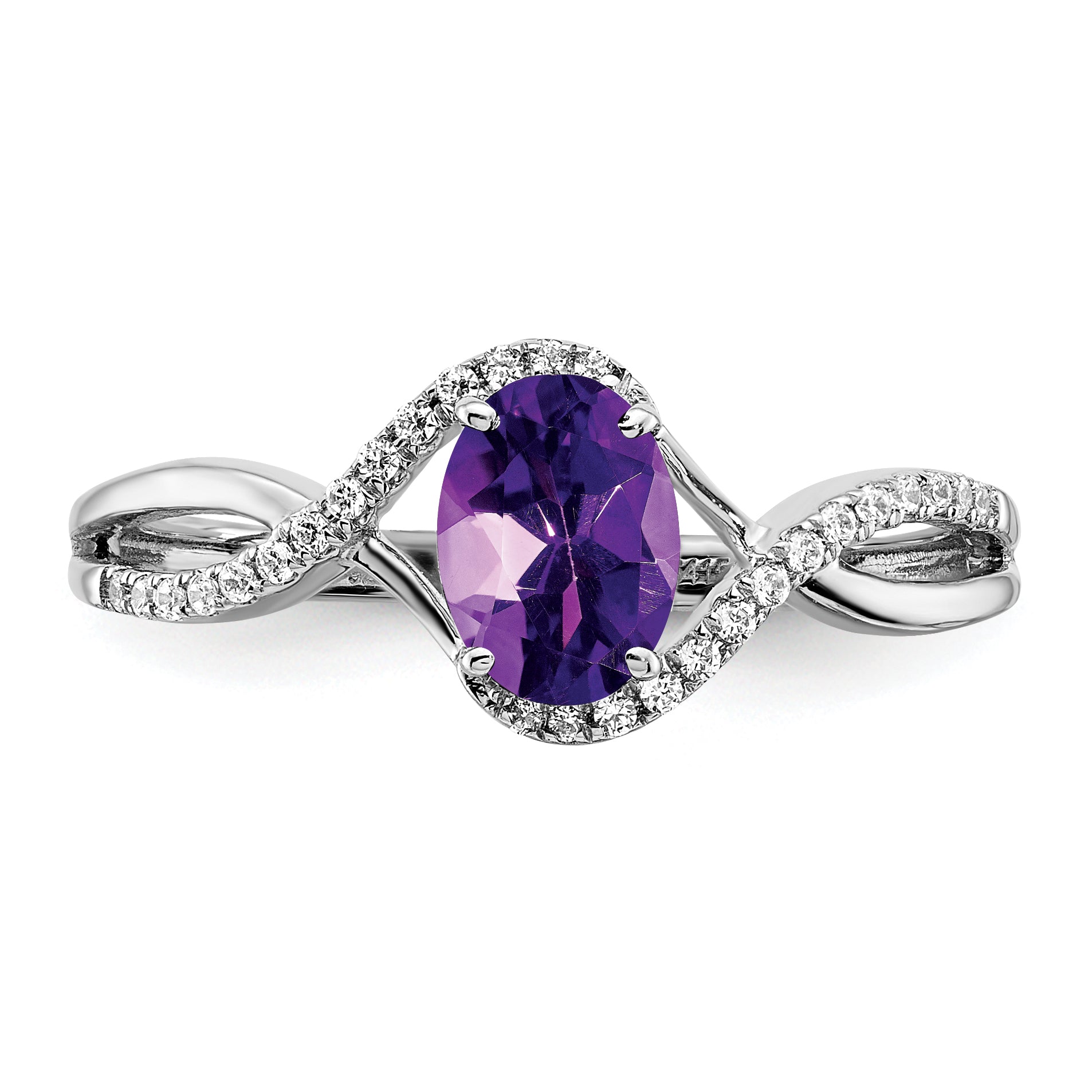 14k White Gold Oval Amethyst and Diamond Twist Ring