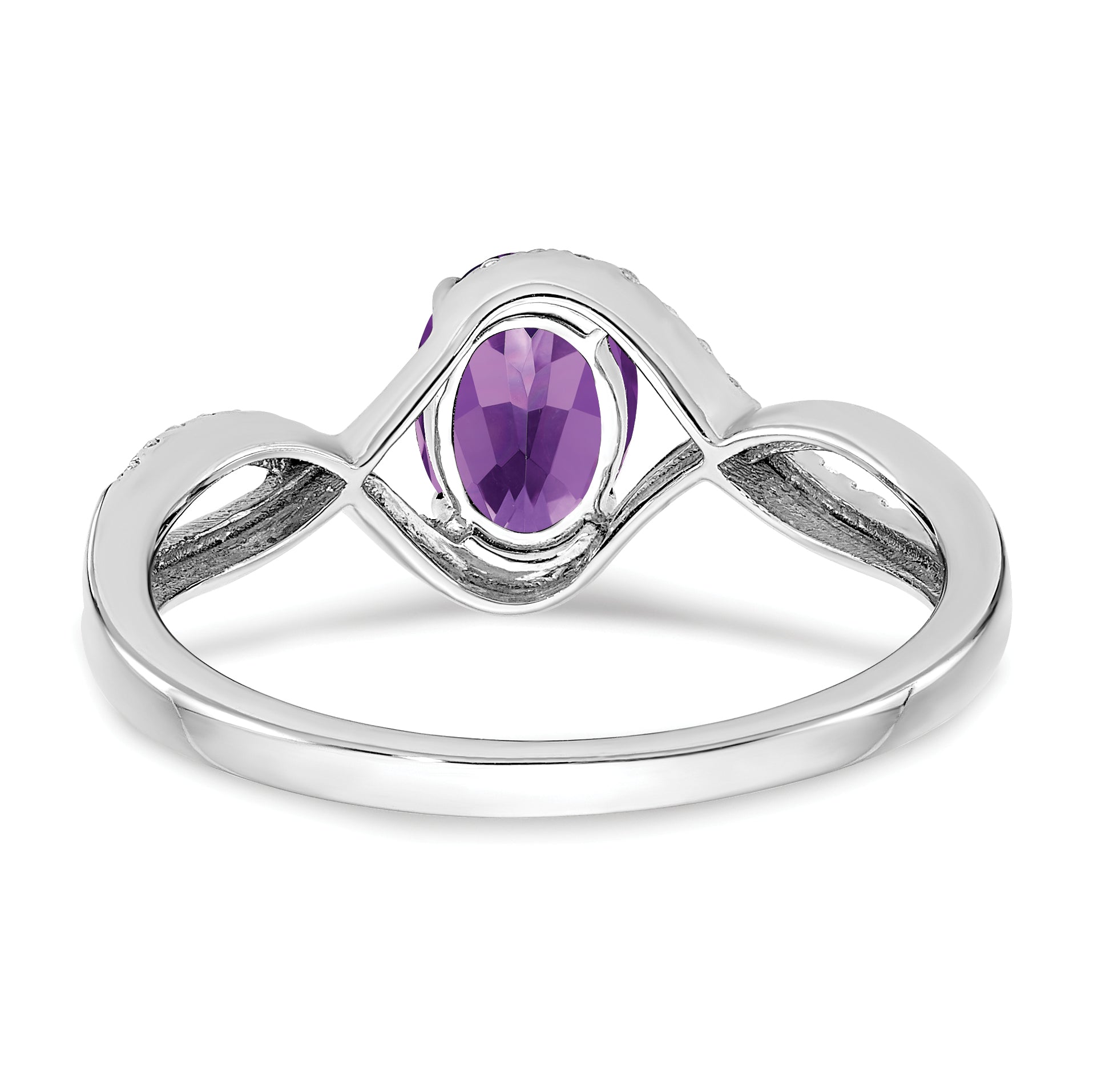 14k White Gold Oval Amethyst and Diamond Twist Ring