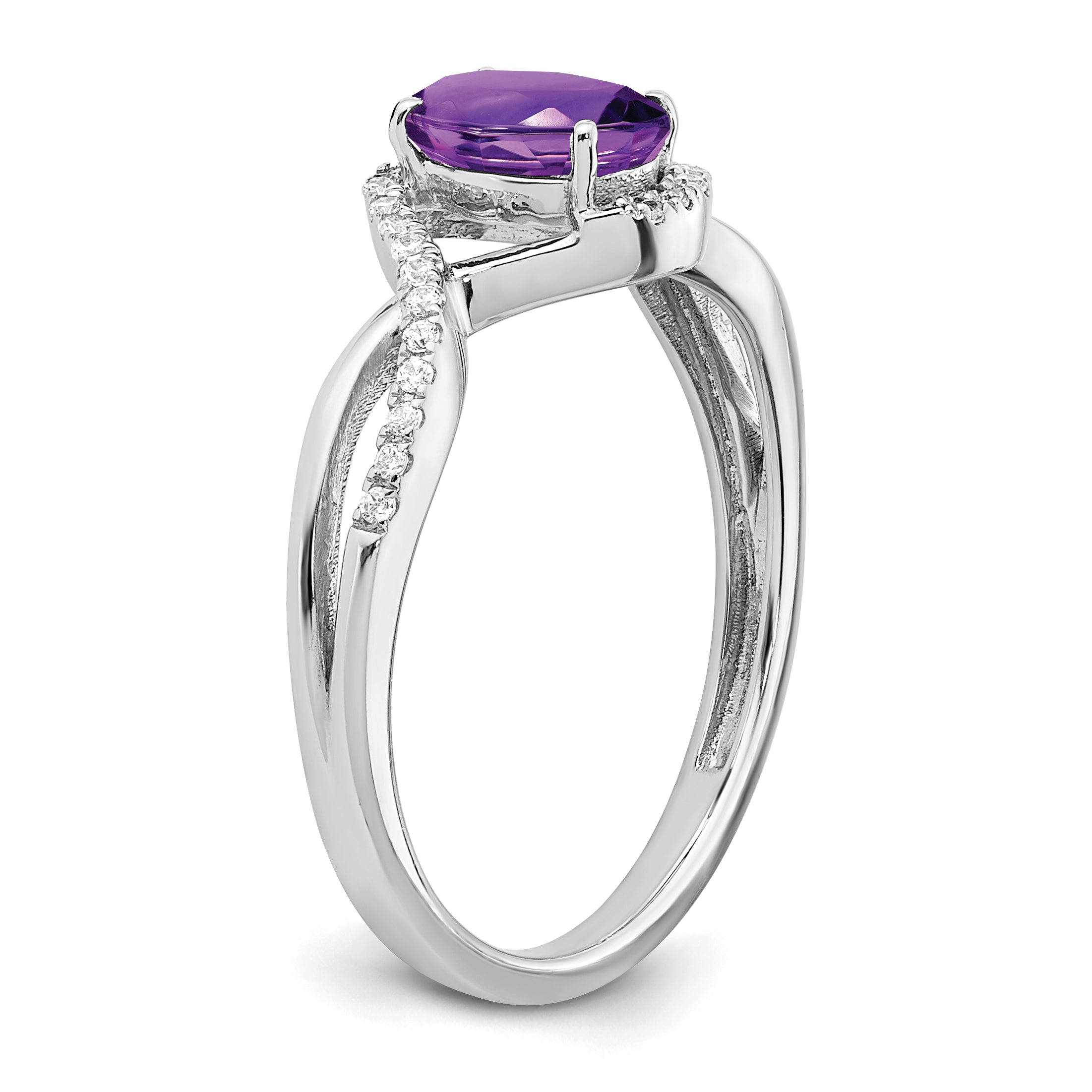 14k White Gold Oval Amethyst and Diamond Twist Ring