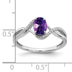 14k White Gold Oval Amethyst and Diamond Twist Ring