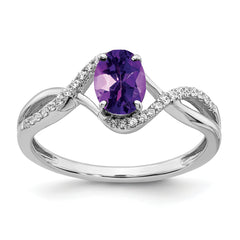 14k White Gold Oval Amethyst and Diamond Twist Ring