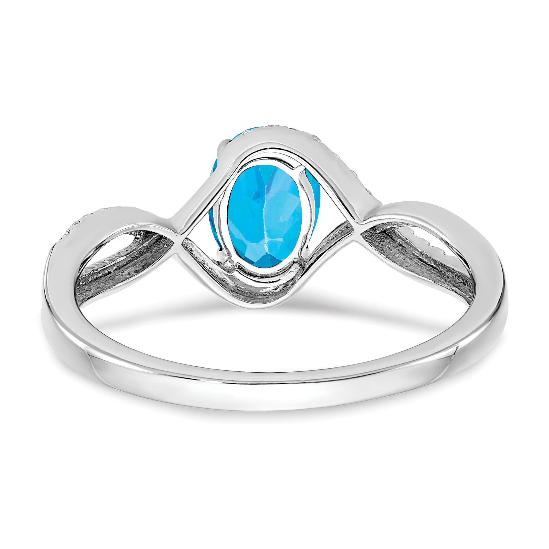 14k White Gold Oval Blue Topaz and Diamond Twist Ring