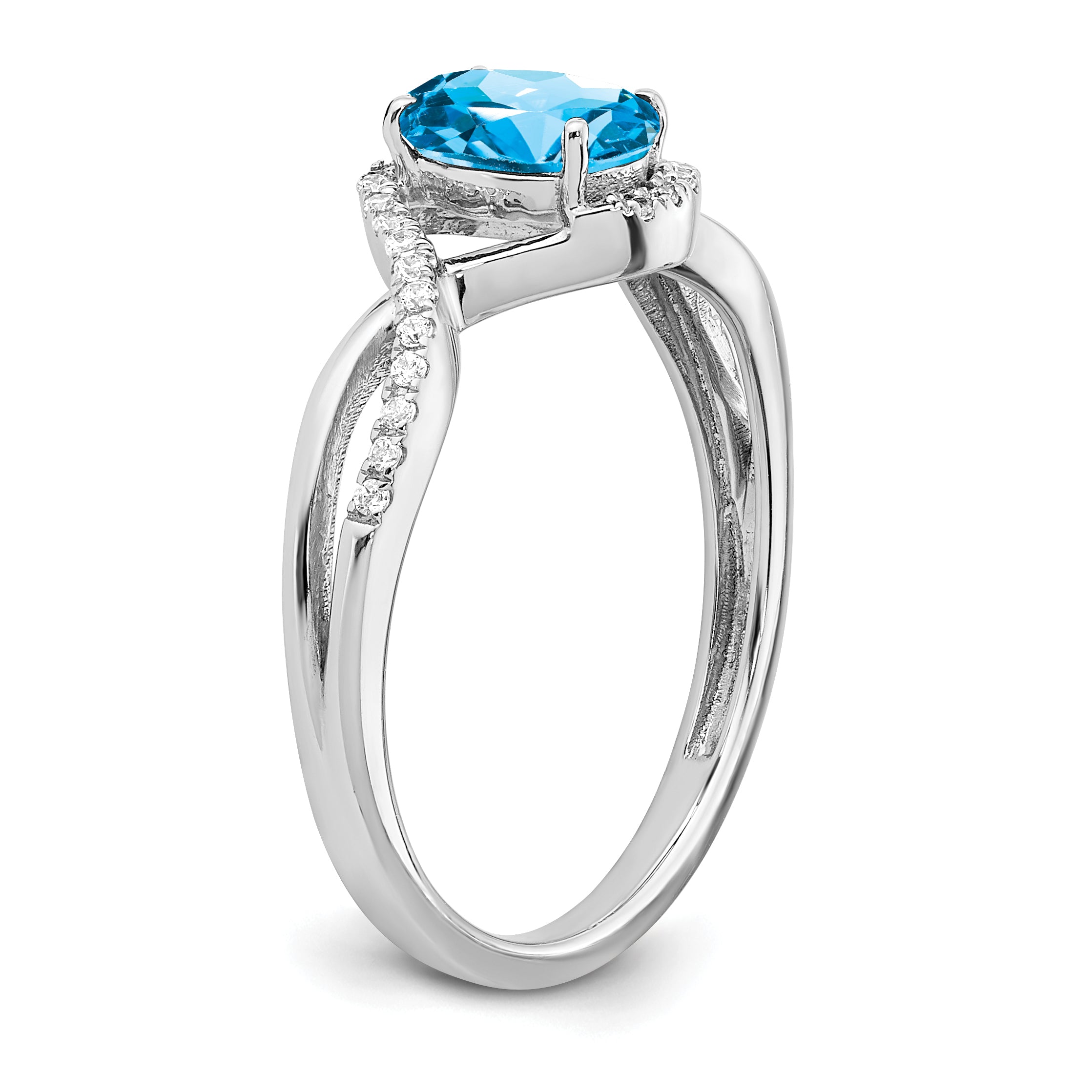 14k White Gold Oval Blue Topaz and Diamond Twist Ring