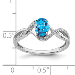 14k White Gold Oval Blue Topaz and Diamond Twist Ring