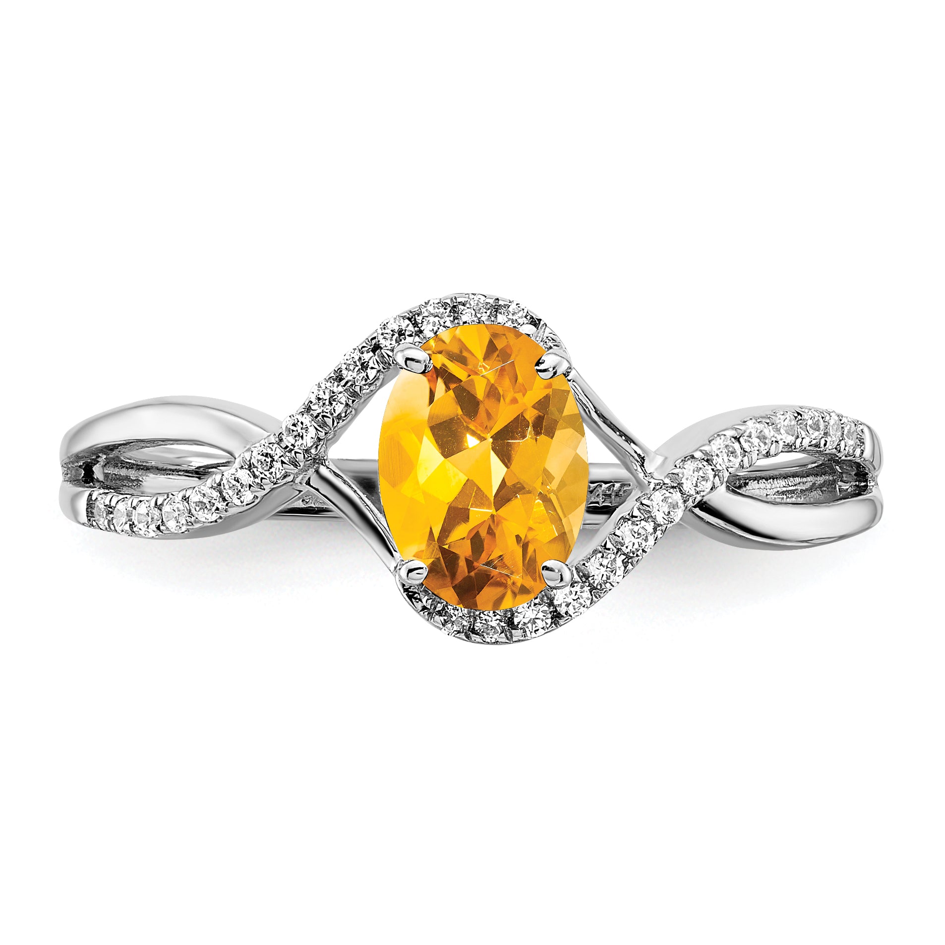 14k White Gold Oval Citrine and Diamond Twist Ring