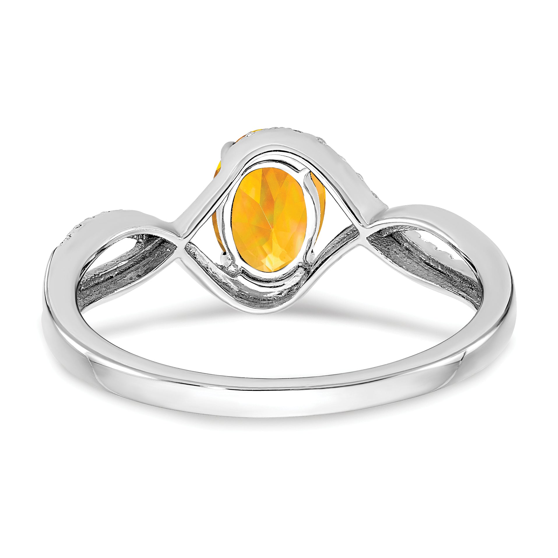 14k White Gold Oval Citrine and Diamond Twist Ring