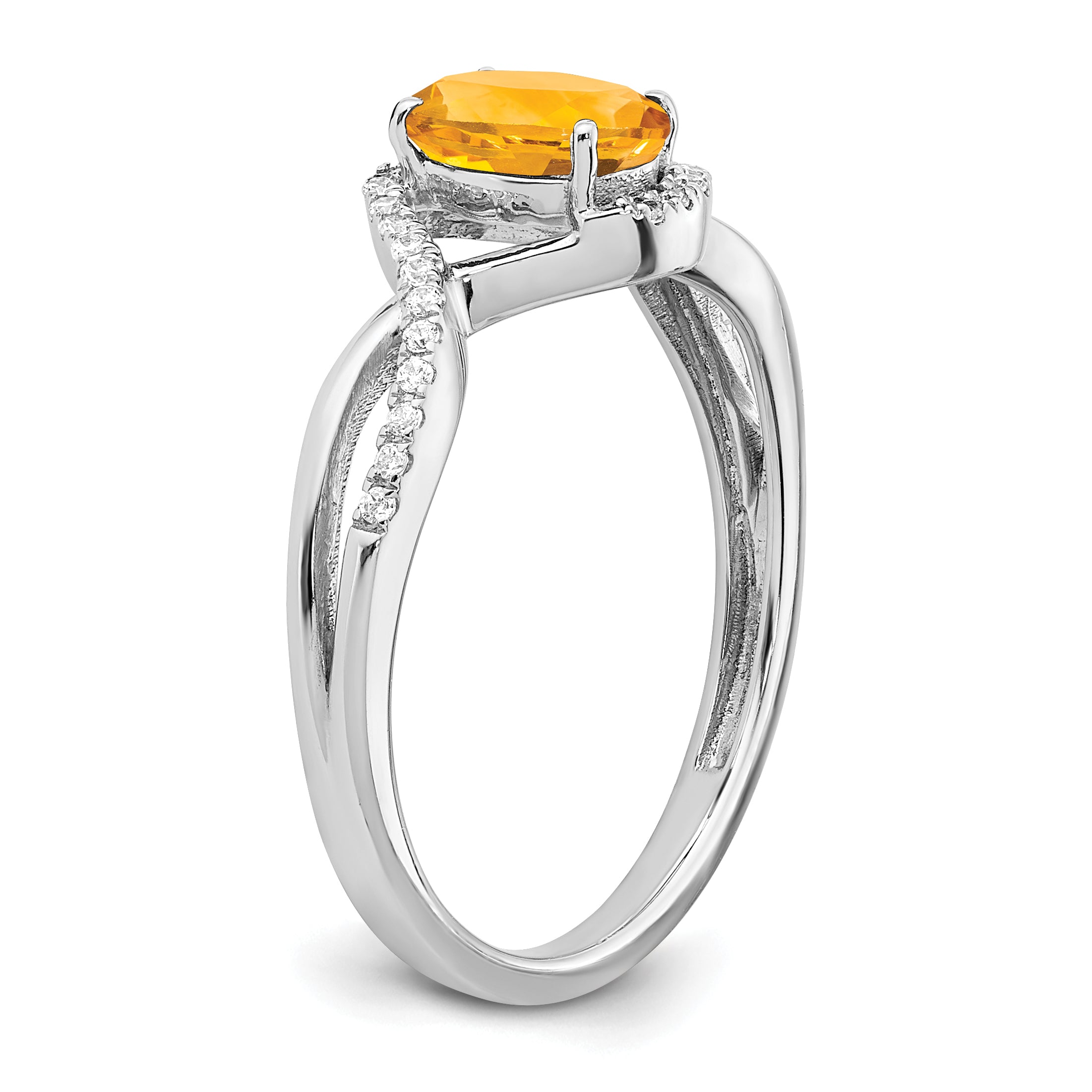 14k White Gold Oval Citrine and Diamond Twist Ring