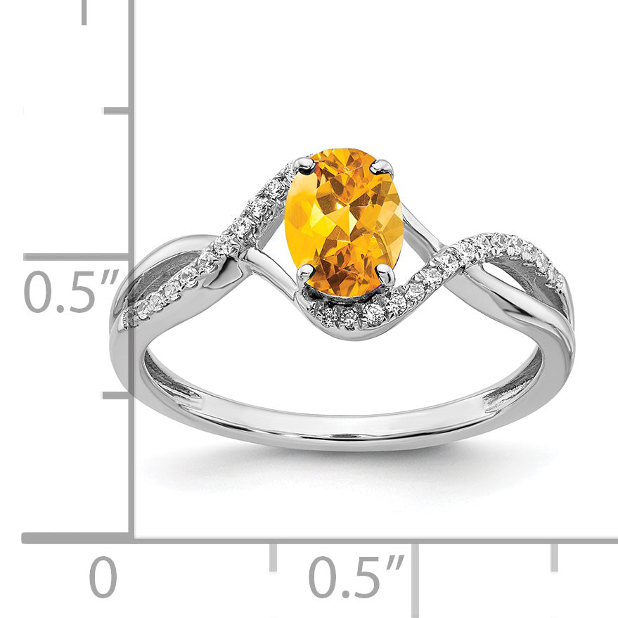 14k White Gold Oval Citrine and Diamond Twist Ring