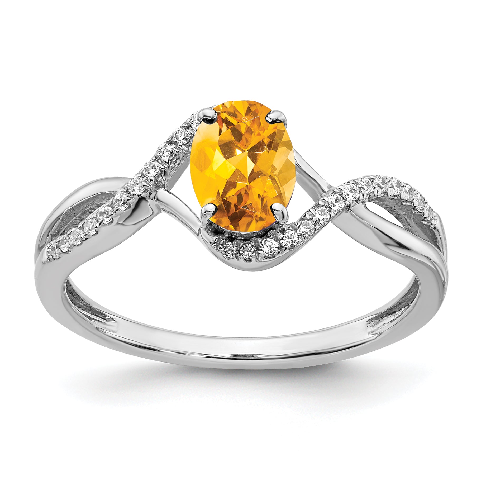 14k White Gold Oval Citrine and Diamond Twist Ring