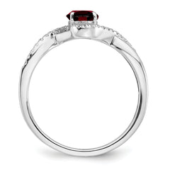 14k White Gold Oval Garnet and Diamond Twist Ring