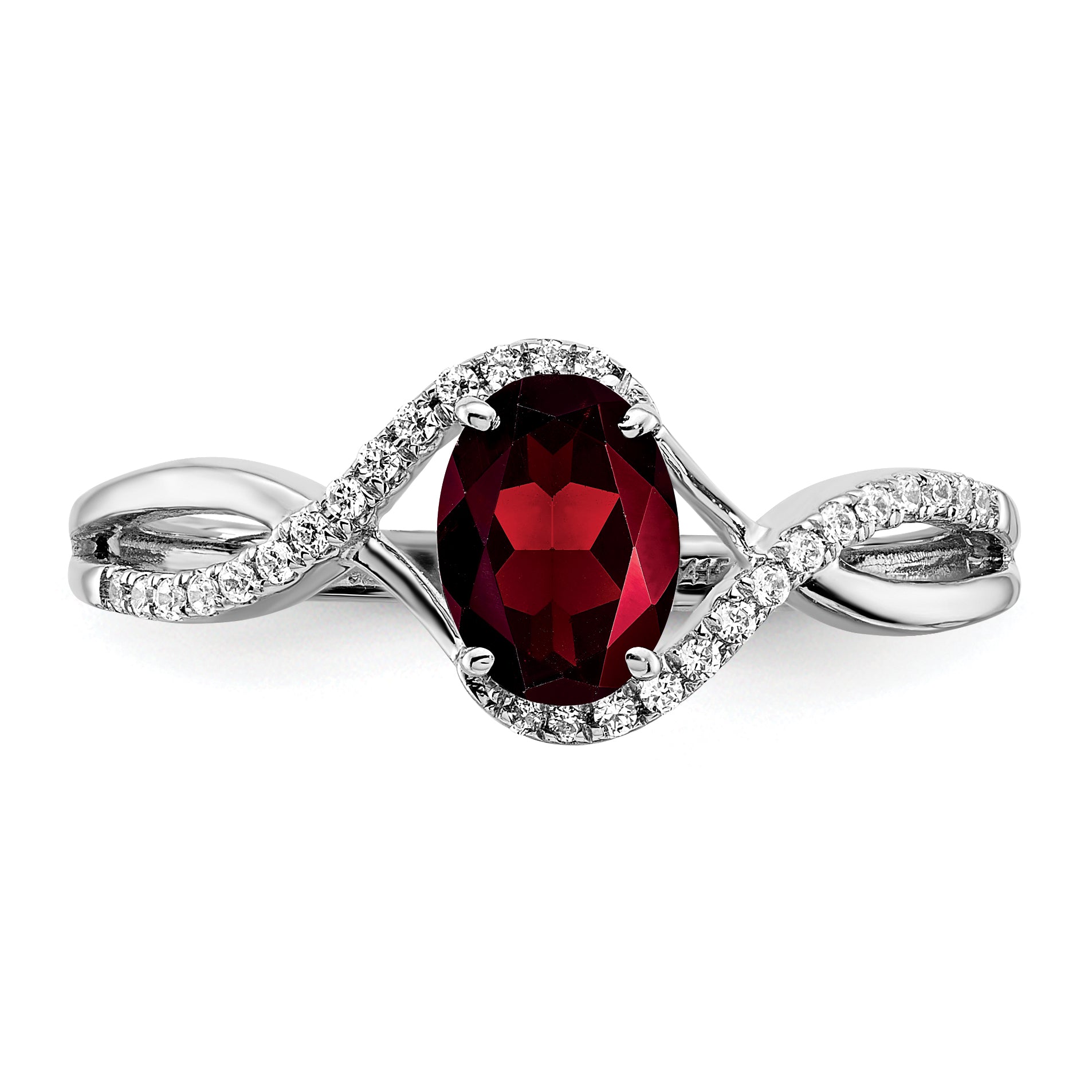 14k White Gold Oval Garnet and Diamond Twist Ring