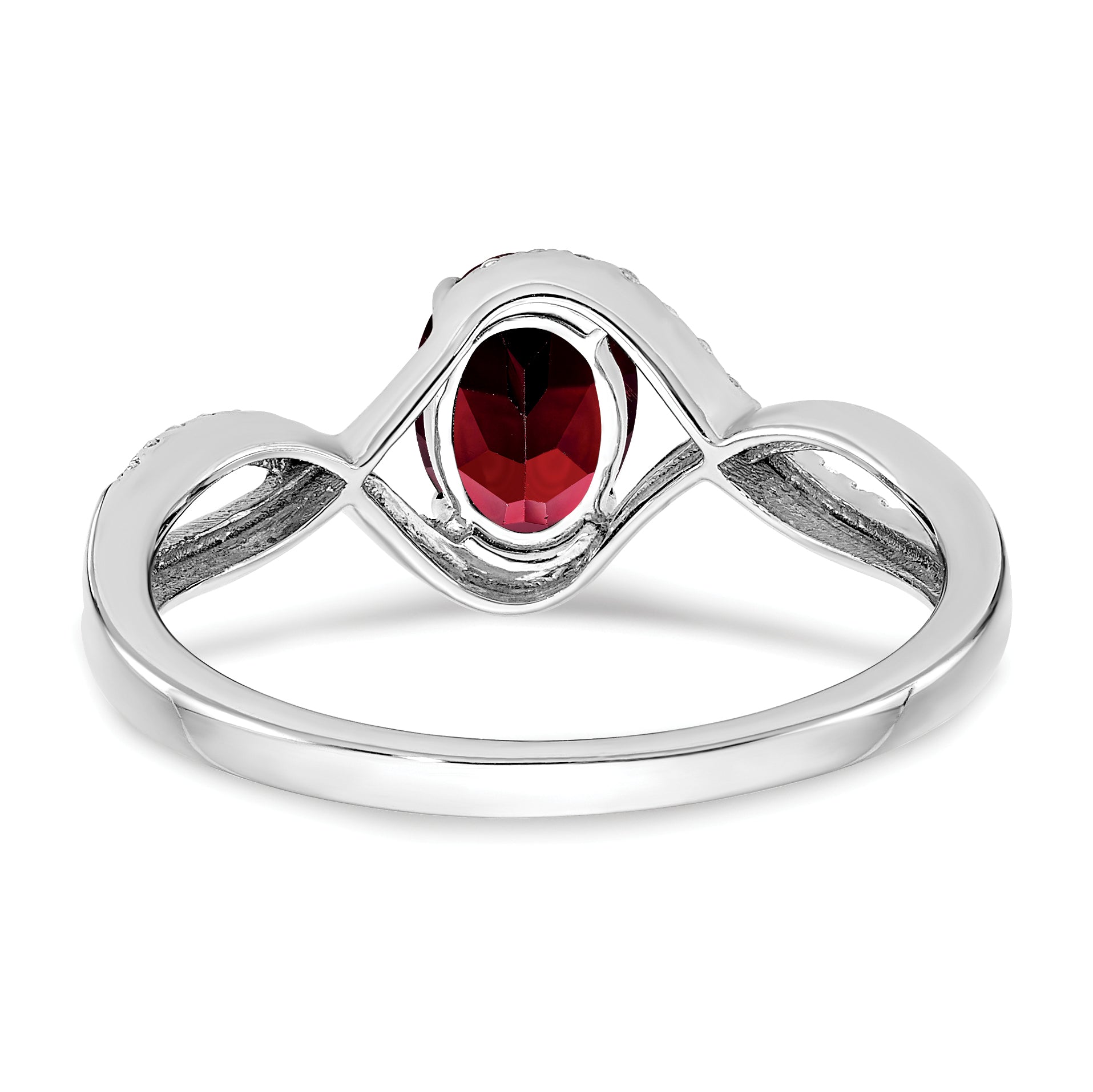 14k White Gold Oval Garnet and Diamond Twist Ring