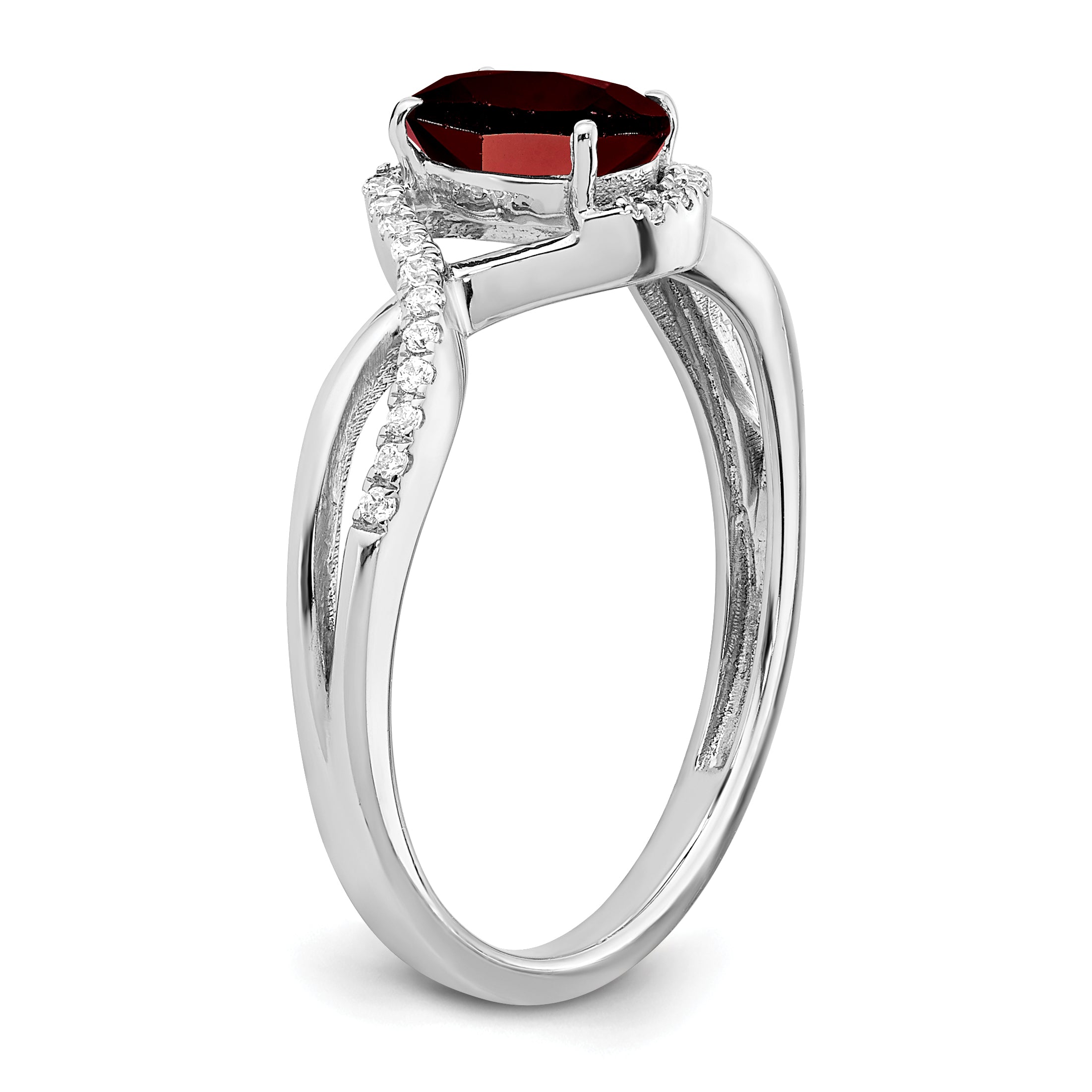 14k White Gold Oval Garnet and Diamond Twist Ring