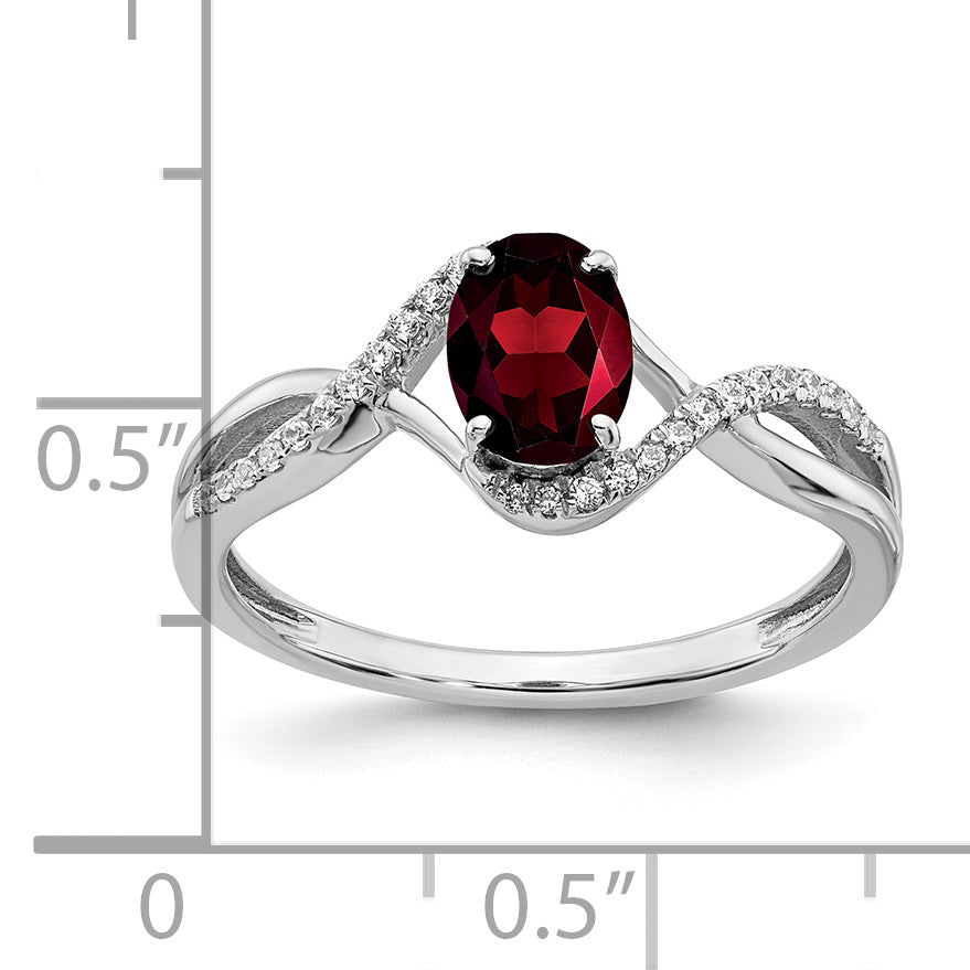 14k White Gold Oval Garnet and Diamond Twist Ring