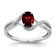 14k White Gold Oval Garnet and Diamond Twist Ring