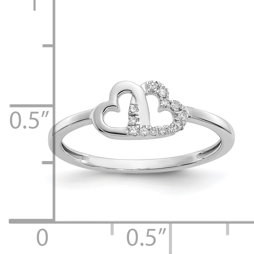 10K White Gold Diamond Double Heart Ring