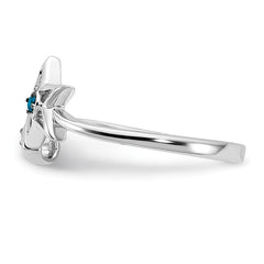 14k White Gold Blue Diamond Heart and Star Ring