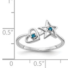 14k White Gold Blue Diamond Heart and Star Ring