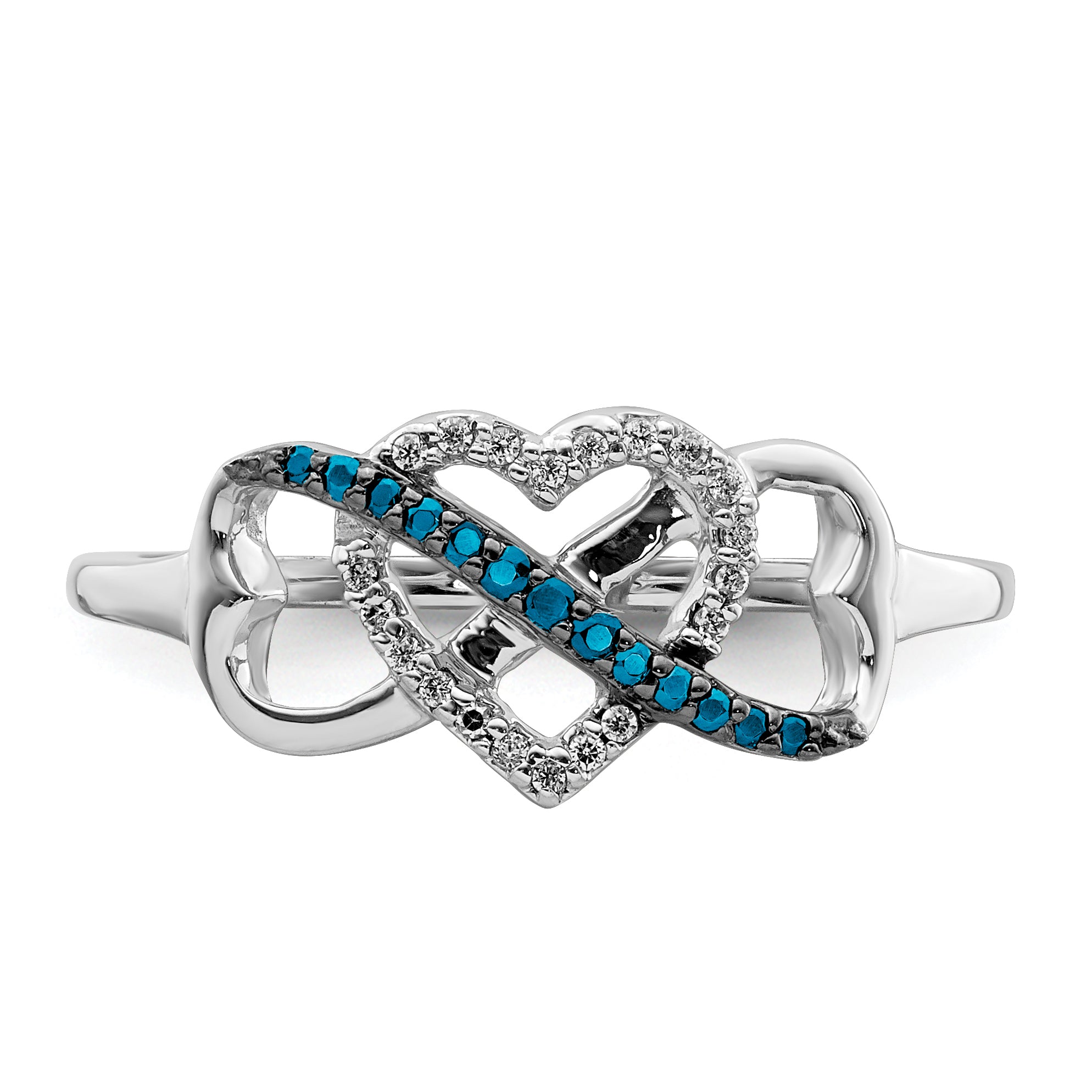 14k White Gold Blue and White Diamond Infinity and Heart Ring