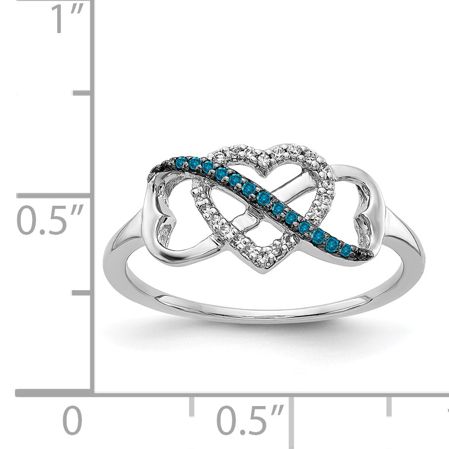 14k White Gold Blue and White Diamond Infinity and Heart Ring