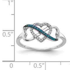 14k White Gold Blue and White Diamond Infinity and Heart Ring