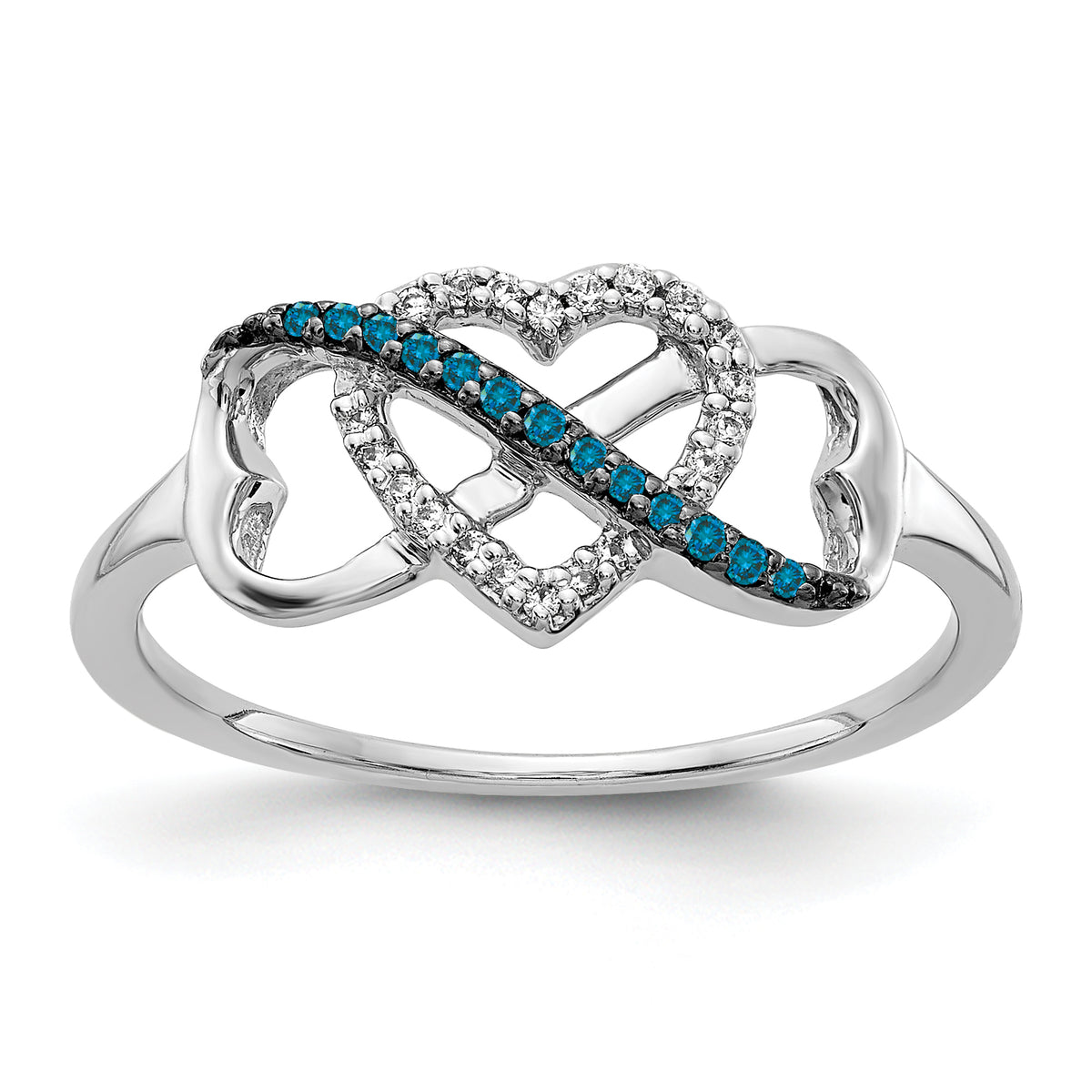 14k White Gold Blue and White Diamond Infinity and Heart Ring