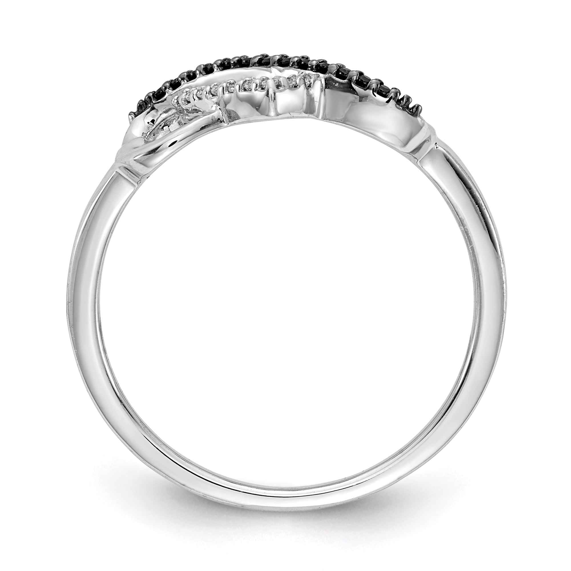 10K White Gold Black and White Diamond Infinity and Heart Ring