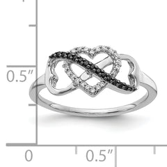 10K White Gold Black and White Diamond Infinity and Heart Ring