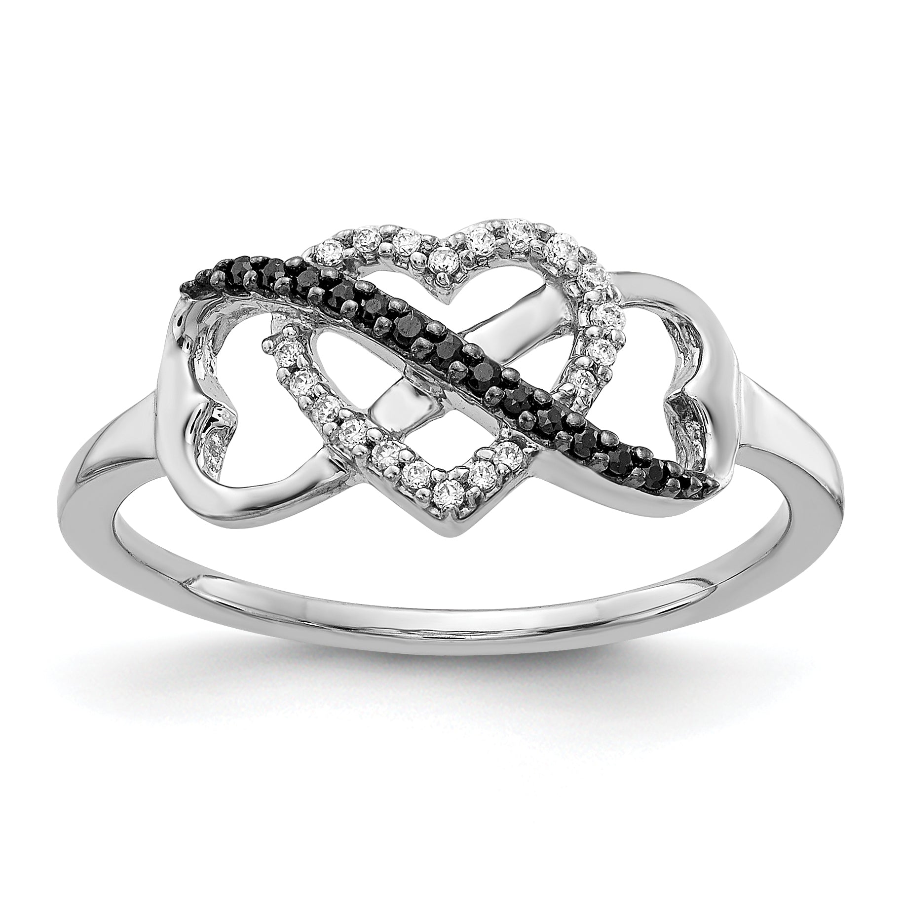 10K White Gold Black and White Diamond Infinity and Heart Ring