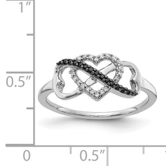 14k White Gold Black and White Diamond Infinity and Heart Ring