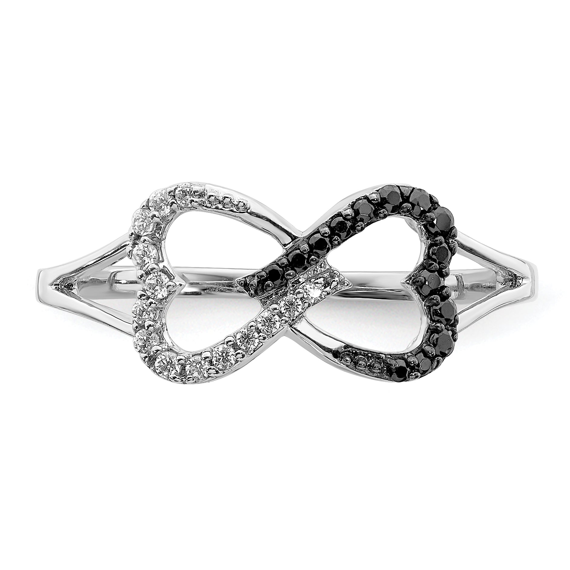 14k White Gold Black and White Diamond Infinity Heart Ring