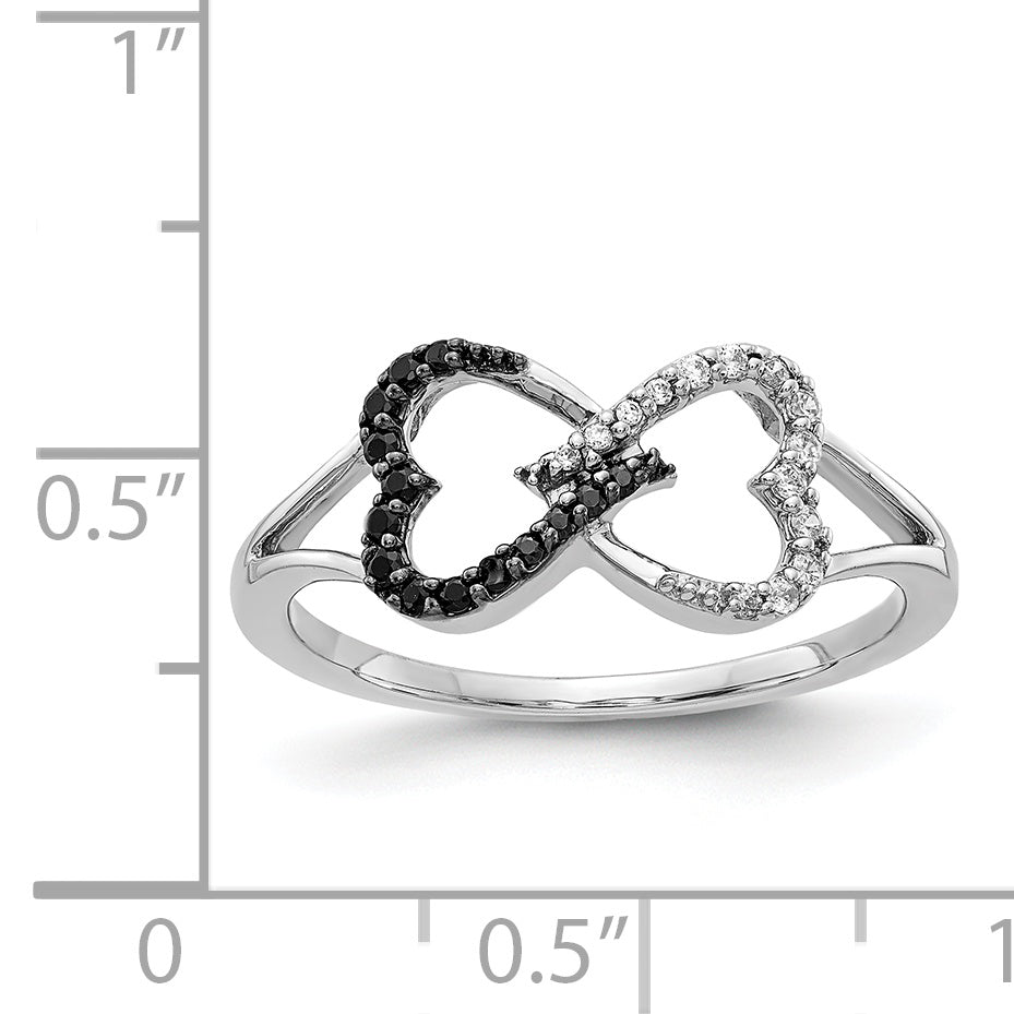 14k White Gold Black and White Diamond Infinity Heart Ring