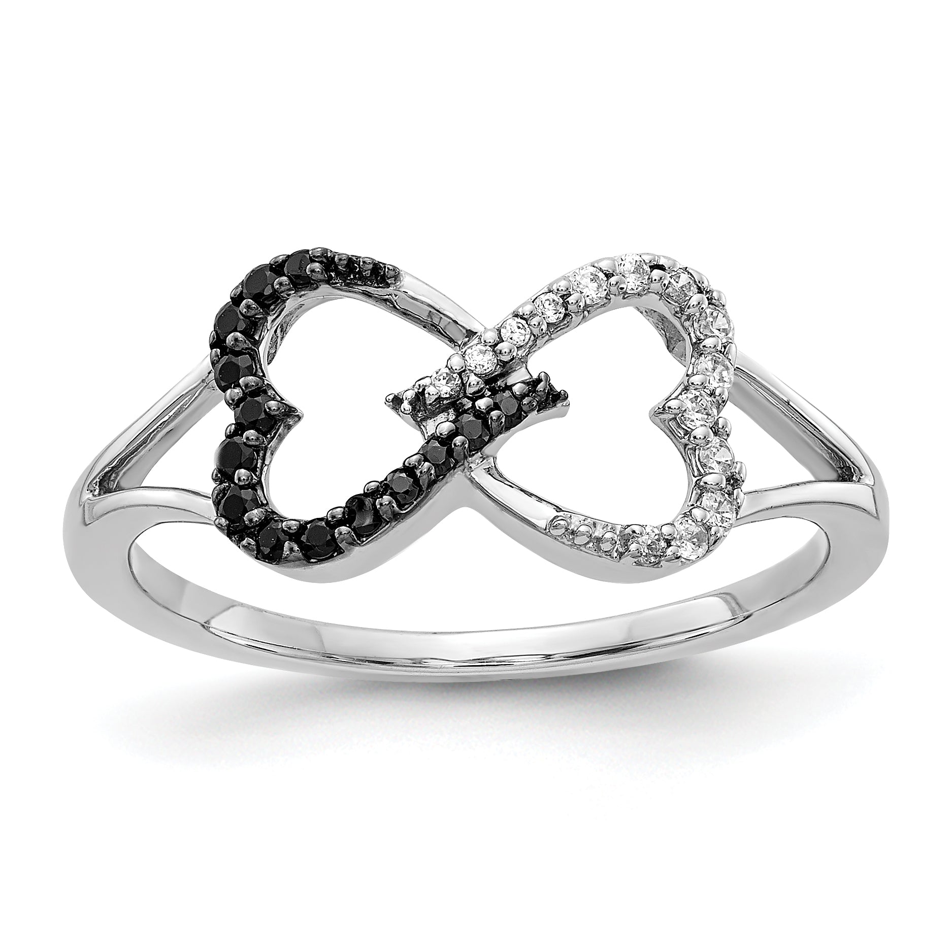 14k White Gold Black and White Diamond Infinity Heart Ring