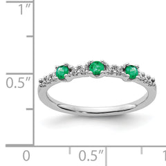 14k White Gold Diamond and Emerald 3-Stone Ring