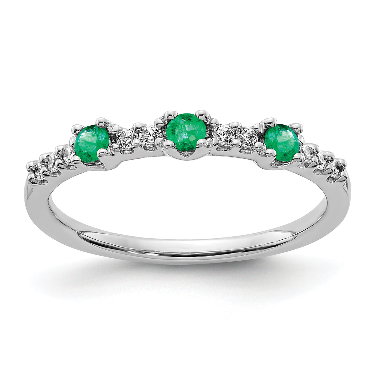 14k White Gold Diamond and Emerald 3-Stone Ring