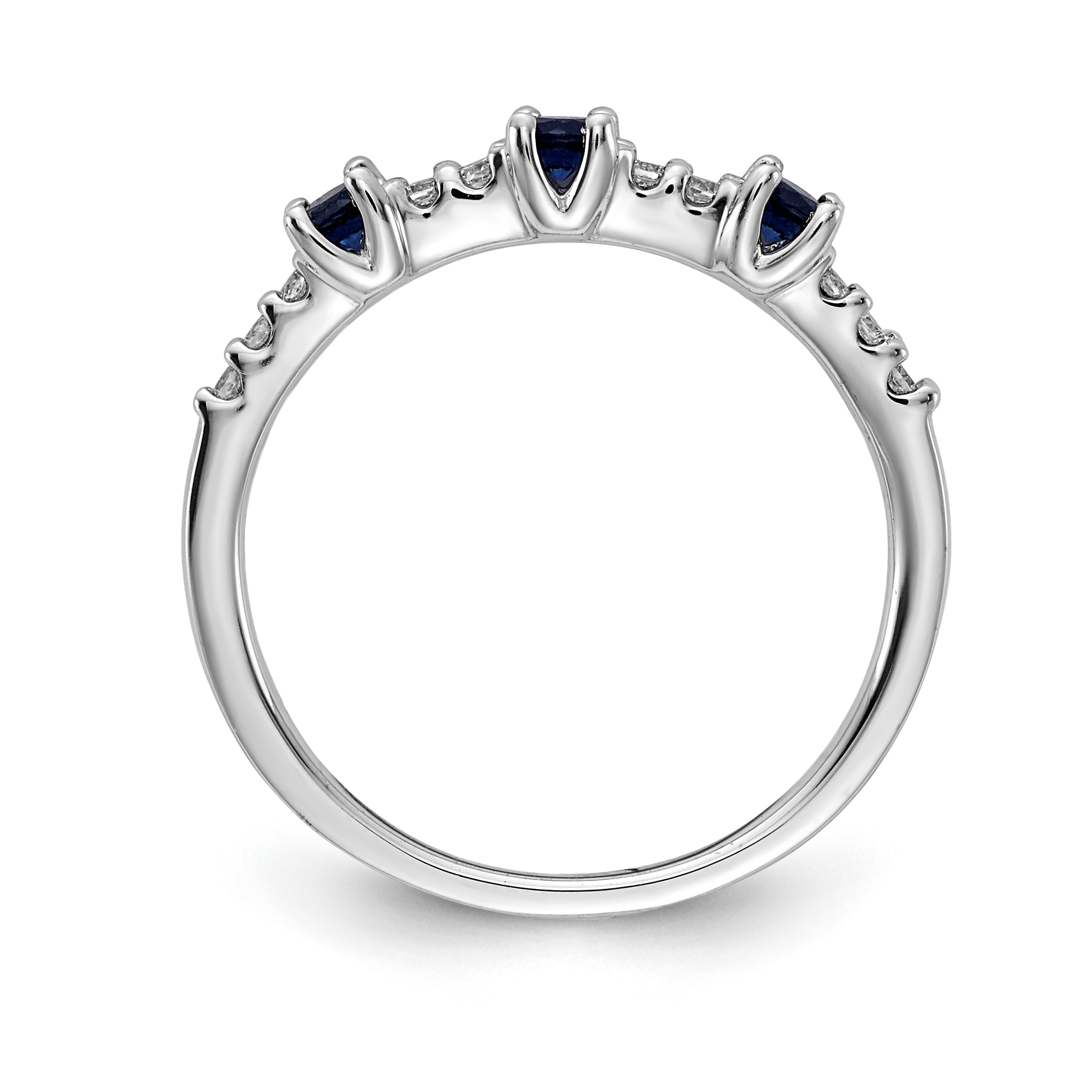 14k White Gold Diamond and Sapphire 3-Stone Ring