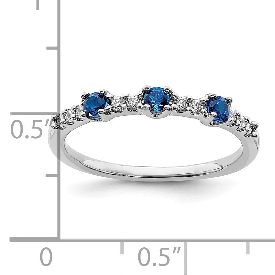 14k White Gold Diamond and Sapphire 3-Stone Ring