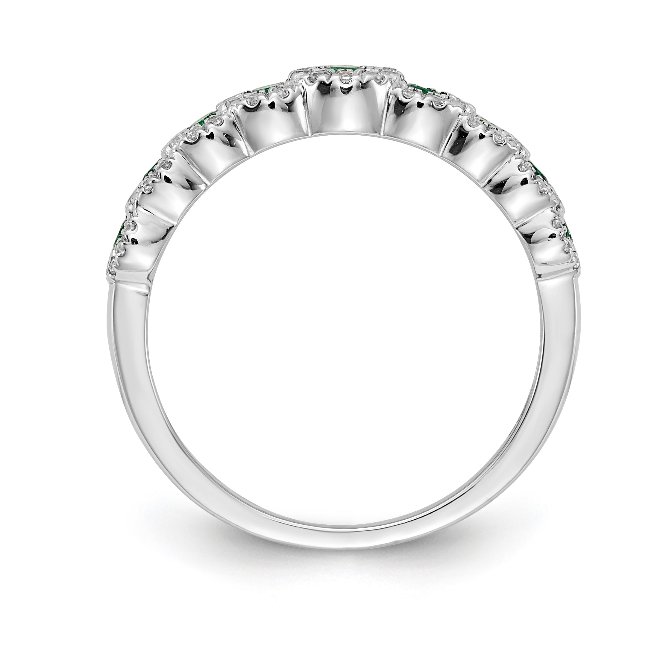 14k White Gold Diamond and Emerald Polished Ring