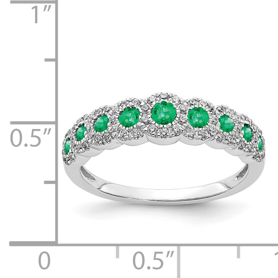 14k White Gold Diamond and Emerald Polished Ring