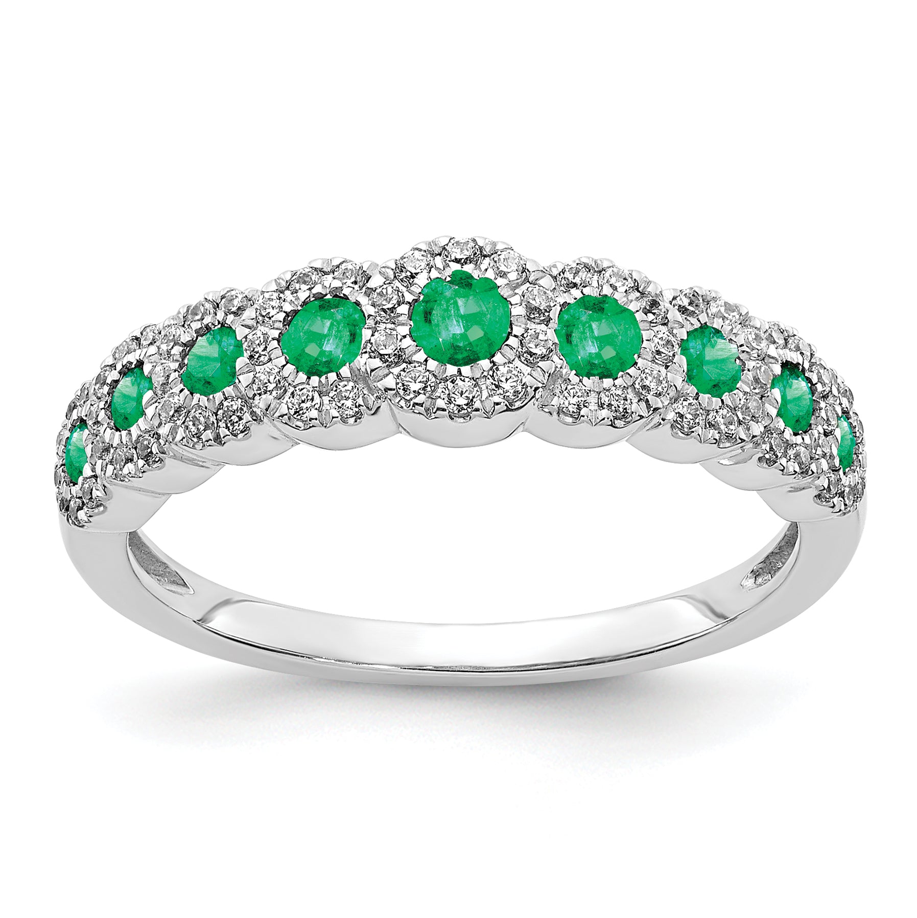 14k White Gold Diamond and Emerald Polished Ring